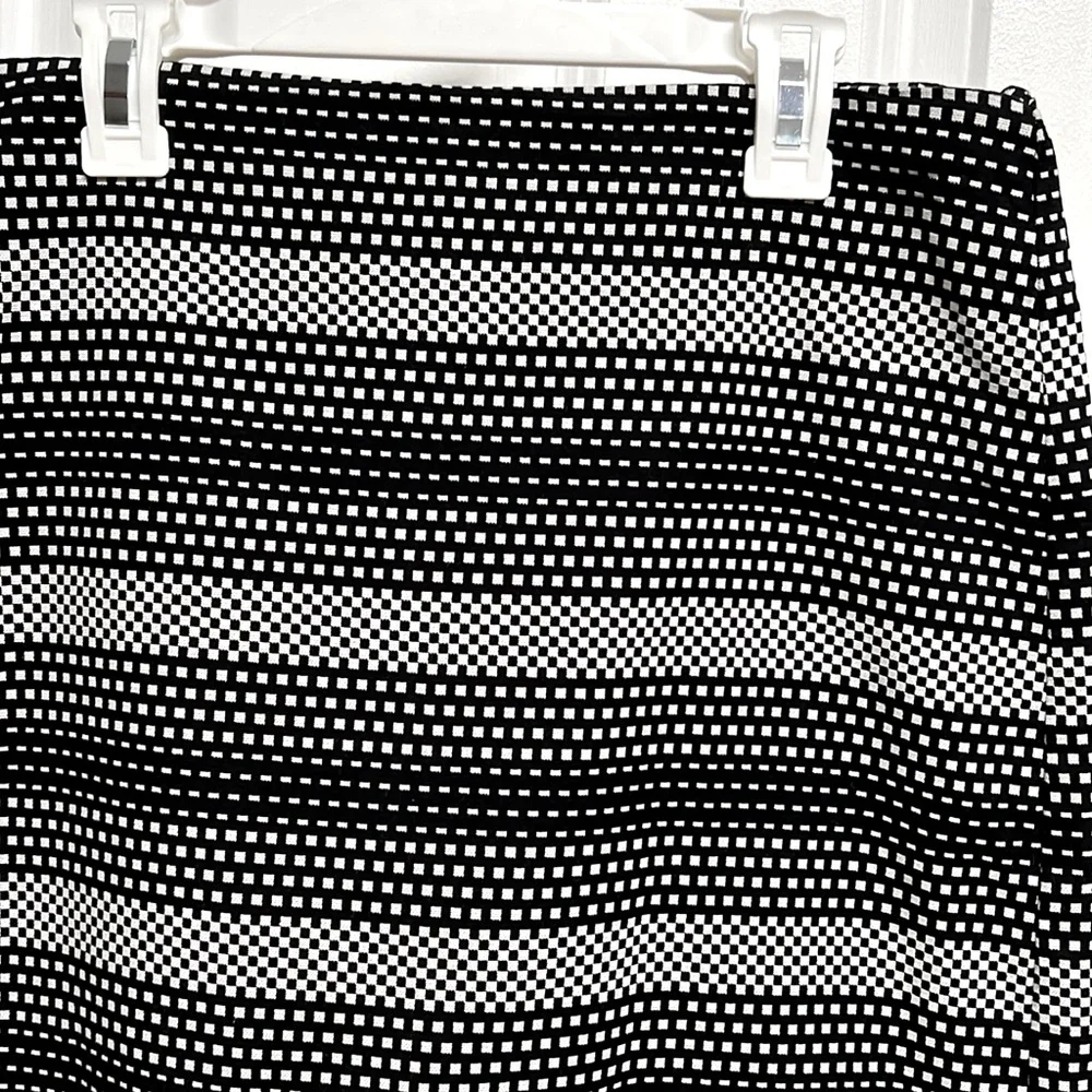 Loft Gray Black Checker Woven Cotton Blend Pencil Skirt Size 8
